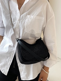 Bolsa meia lua com strass cravejado tiracolo de ombro alça corrente