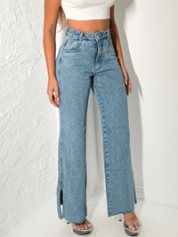 Calça Jeans Feminina Pantalona Wide Leg Cós Alto | Jeans Atemporal para um Visual Sofisticado