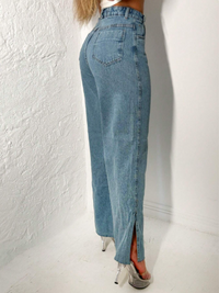 Calça Jeans Feminina Pantalona Wide Leg Cós Alto | Jeans Atemporal para um Visual Sofisticado