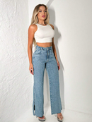 Calça Jeans Feminina Pantalona Wide Leg Cós Alto | Jeans Atemporal para um Visual Sofisticado