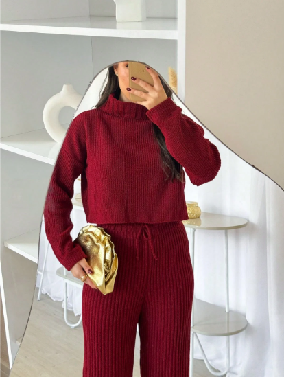 Conjunto Feminino Pantalona e Blusa Gola Alta em Mousse Tricot | Elegante, Quentinho e Sofisticado