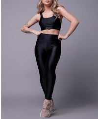 Conjunto Fitness Feminino New Feme com Top Bojo Removível e Legging Cintura Alta