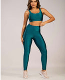 Conjunto Fitness Feminino New Feme com Top Bojo Removível e Legging Cintura Alta