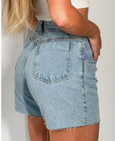 Short Jeans Feminino  Cintura Alta com brilho