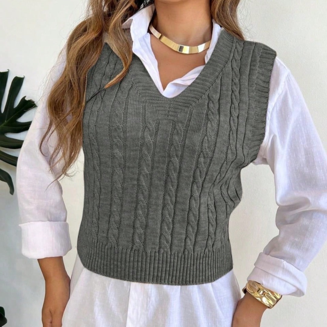 Colete Feminino Curto de Tricot e Decote em V