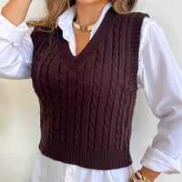 Colete Feminino Curto de Tricot e Decote em V