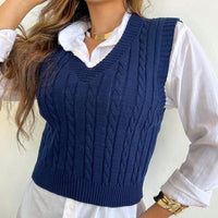 Colete Feminino Curto de Tricot e Decote em V