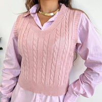 Colete Feminino Curto de Tricot e Decote em V