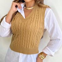 Colete Feminino Curto de Tricot e Decote em V