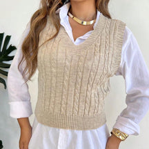Colete Feminino Curto de Tricot e Decote em V