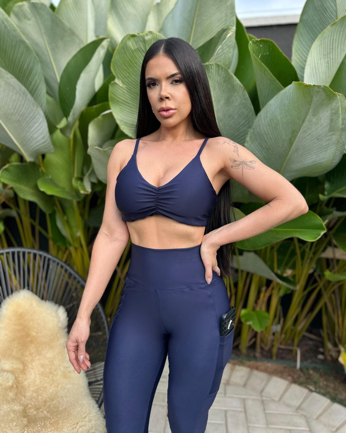 Conjunto Feminino Fitness Cintura Alta com Bolso Lateral
