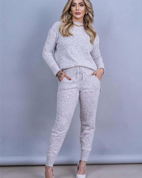 Conjunto Feminino Tricot Blusa Mullet e Calça com Punho 