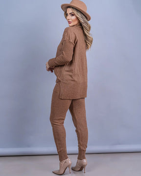 Conjunto Feminino Tricot Blusa Mullet e Calça com Punho 