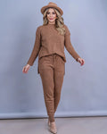 Conjunto Feminino Tricot Blusa Mullet e Calça com Punho 