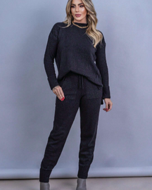 Conjunto Feminino Tricot Blusa Mullet e Calça com Punho 