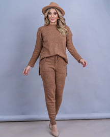 Conjunto Feminino Tricot Blusa Mullet e Calça com Punho 