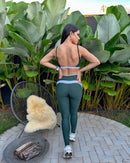 Conjunto Fitness Feminino Calça e Top com Listra Lateral