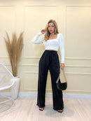 IN FASHION Calça feminina plissado Pantalona plissado Calça Feminina Novo