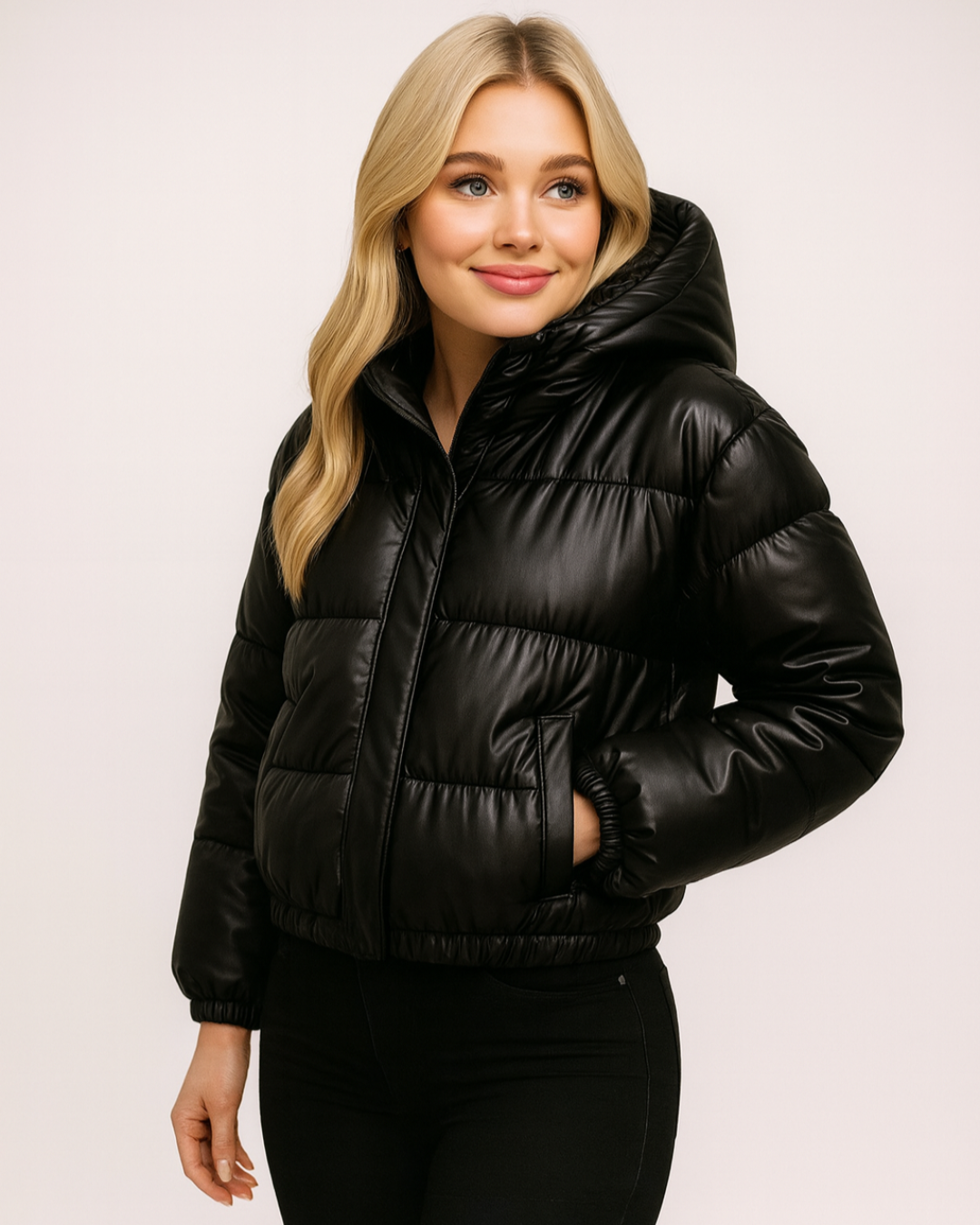 Jaqueta Puffer Feminina Peluciada com Capuz Removível