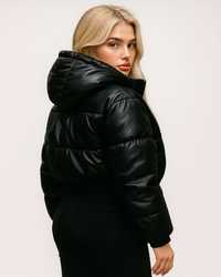 Jaqueta Puffer Feminina Peluciada com Capuz Removível