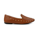 Mocassim Feminino Bico Redondo e Aplicação Metálica Caramelo