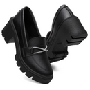 Mocassim Feminino Oxford Salto Bloco Medio Tratorado Confort Brilho Preto