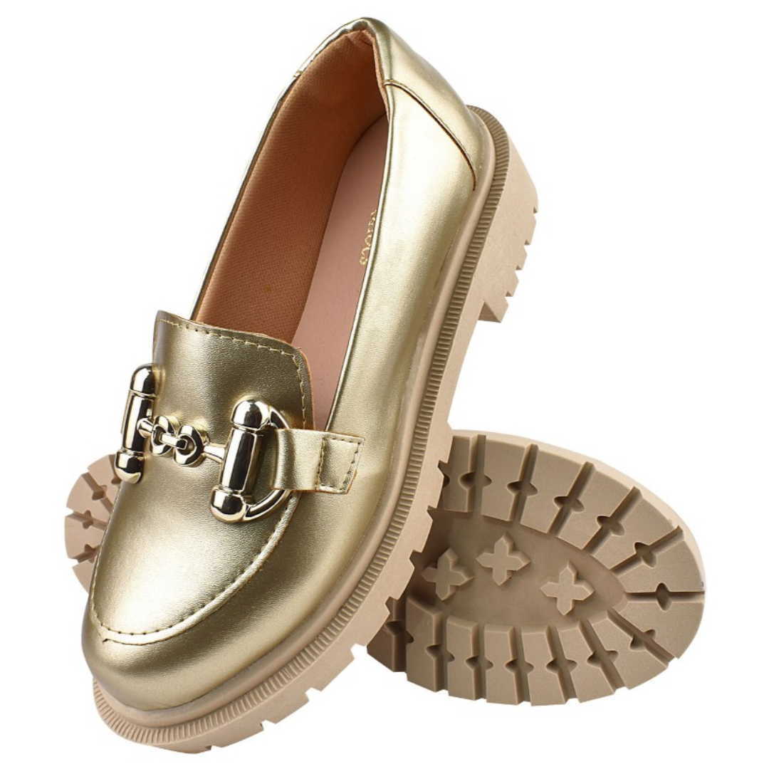 Mocassim Feminino Sola Tratorada Oxford Plataforma Leve e Confortável