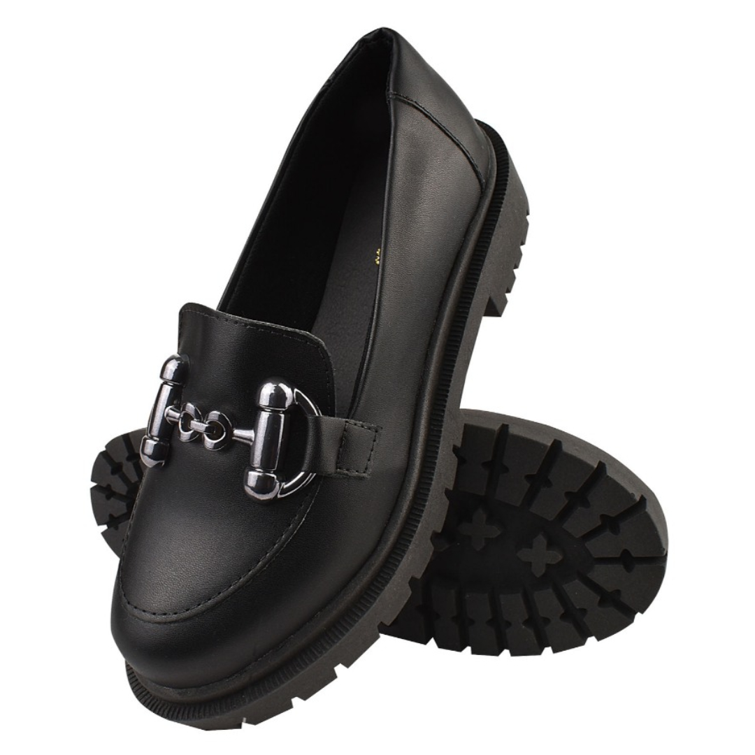 Mocassim Feminino Sola Tratorada Oxford Plataforma Leve e Confortável Preto