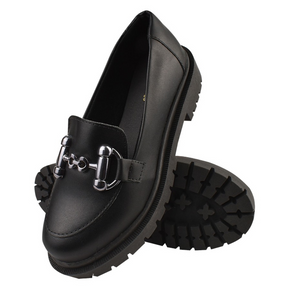 Mocassim Feminino Sola Tratorada Oxford Plataforma Leve e Confortável Preto