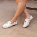 Mocassim Feminino Vazado Sola Tratorada Baixa Casual Loafer Branco