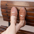 Mocassim Feminino Vazado Sola Tratorada Baixa Casual Loafer Caramelo