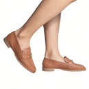 Mocassim Feminino Vazado Sola Tratorada Baixa Casual Loafer Caramelo