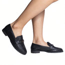 Mocassim Feminino Vazado Sola Tratorada Baixa Casual Loafer Preto