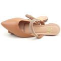 Mule Feminino Bico Fino com Tira em Strass Bege