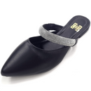 Mule Feminino Bico Fino com Tira em Strass Preto