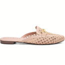 Mule Feminino Bico Quadrado Material Natural e Enfeite Dourado Bege