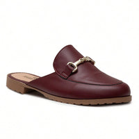 Mule Feminino Sola Tratorada Marsala Mocassim Oxford