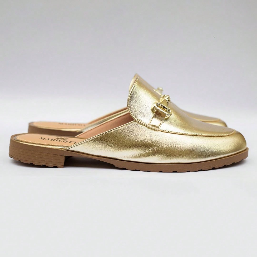 Mule Feminino Sola Tratorada  Mocassim Oxford Dourado