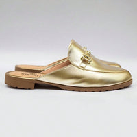 Mule Feminino Sola Tratorada  Mocassim Oxford Dourado
