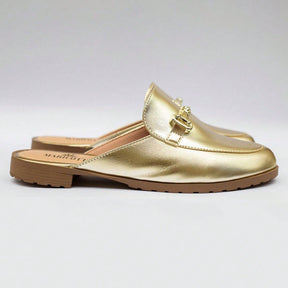 Mule Feminino Sola Tratorada  Mocassim Oxford Dourado