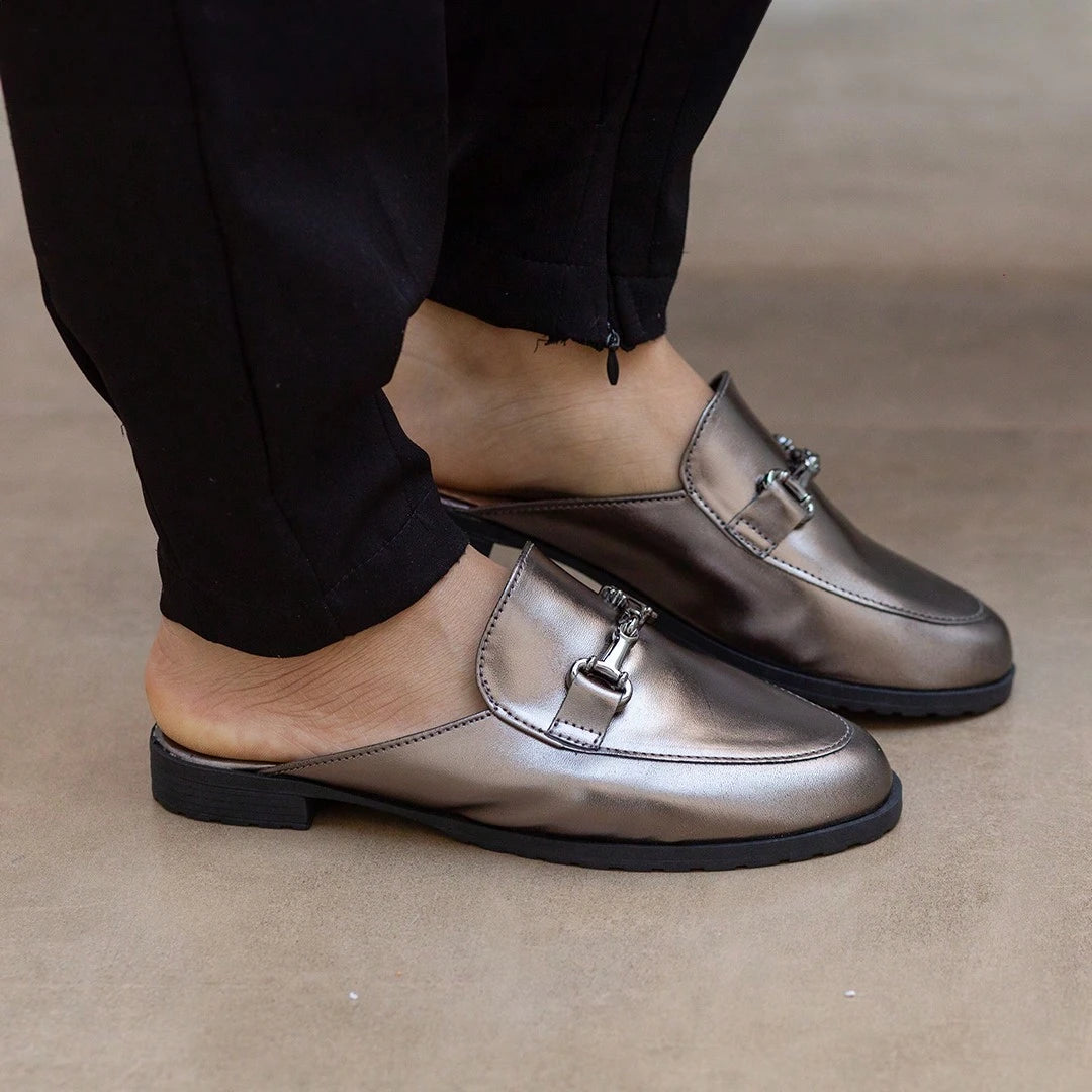 Mule Feminino Sola Tratorada  Mocassim Oxford Prata Velho