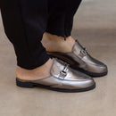Mule Feminino Sola Tratorada  Mocassim Oxford Prata Velho