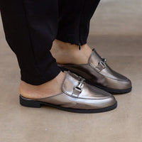 Mule Feminino Sola Tratorada  Mocassim Oxford Prata Velho