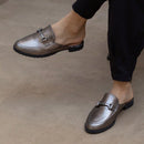 Mule Feminino Sola Tratorada  Mocassim Oxford Prata Velho