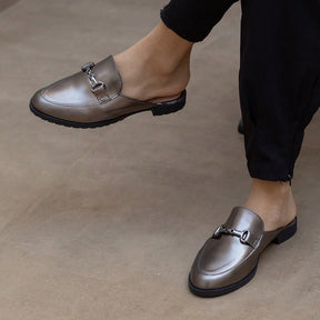 Mule Feminino Sola Tratorada  Mocassim Oxford Prata Velho
