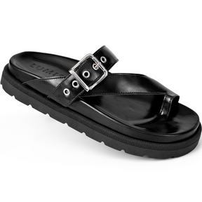 Papete Feminina Bico Redondo com Fivela Dourada Confortável Preta