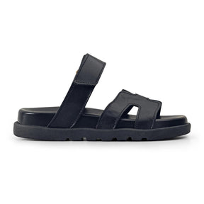 Papete Feminina Birken  Cabedal em H Em Couro Sintético Com Velcro Preta