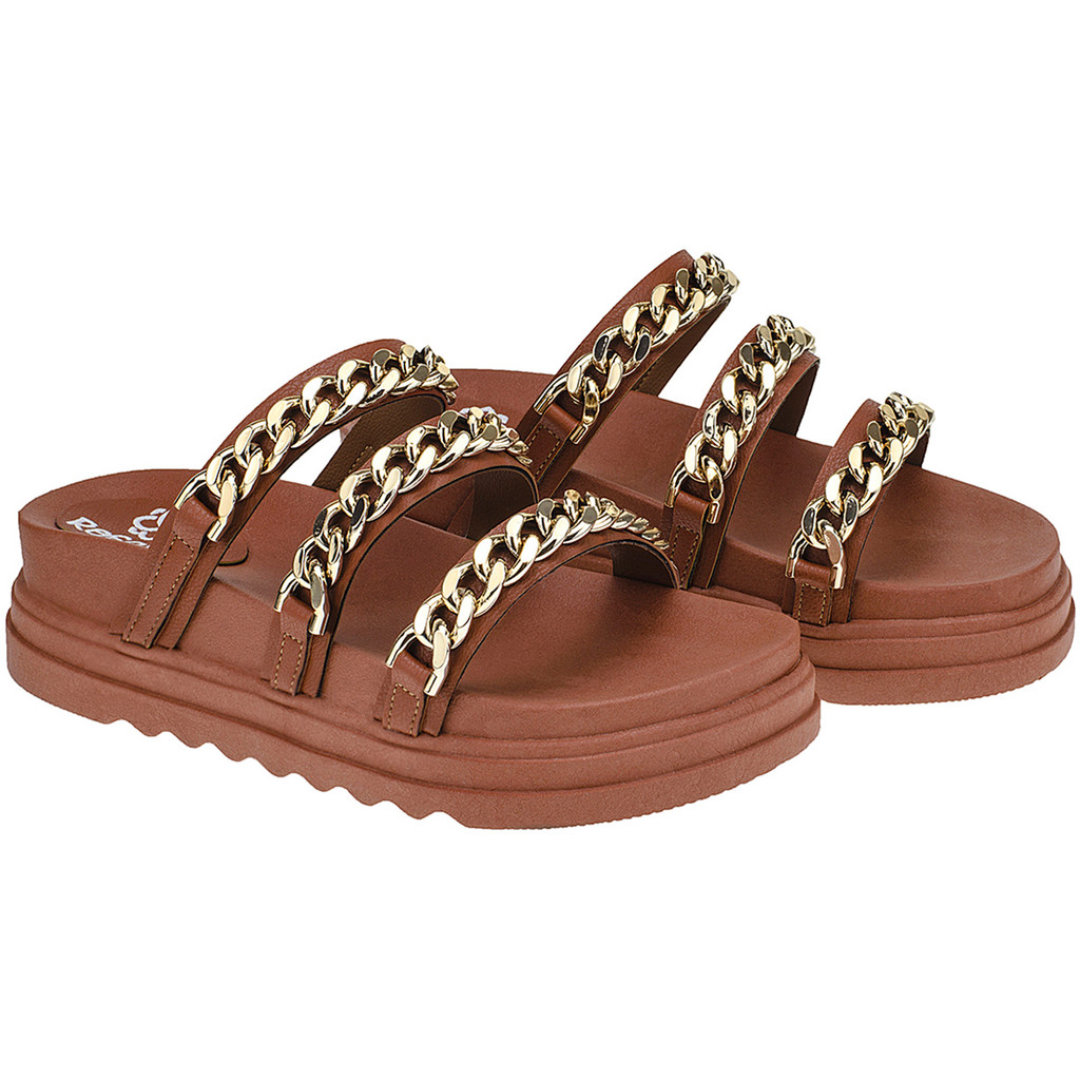 Papete Feminina Birken Tamanco Flatform com Corrente Confortável  Marrom