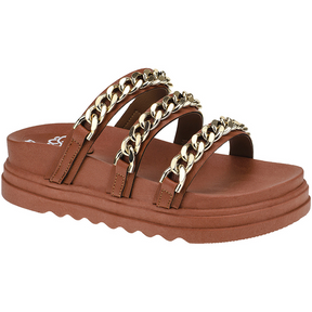 Papete Feminina Birken Tamanco Flatform com Corrente Confortável   Marrom