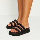 Papete Feminina Birken Tamanco Flatform com Corrente Confortável   Preta